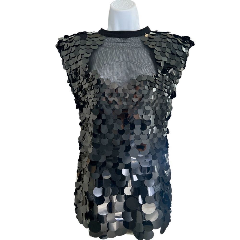 MANGANO Black Glitter Sequin Stretchy Woman’s Short Bodycon Mini Dress Size M.
